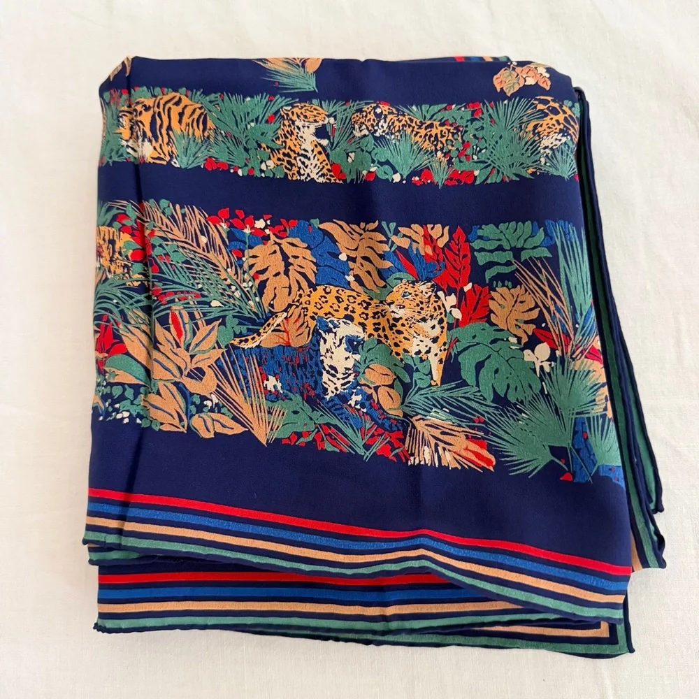 Vtg Christian Dior Hand Rolled Silk Scarf Jungle Animal Navy France Made 29.5”